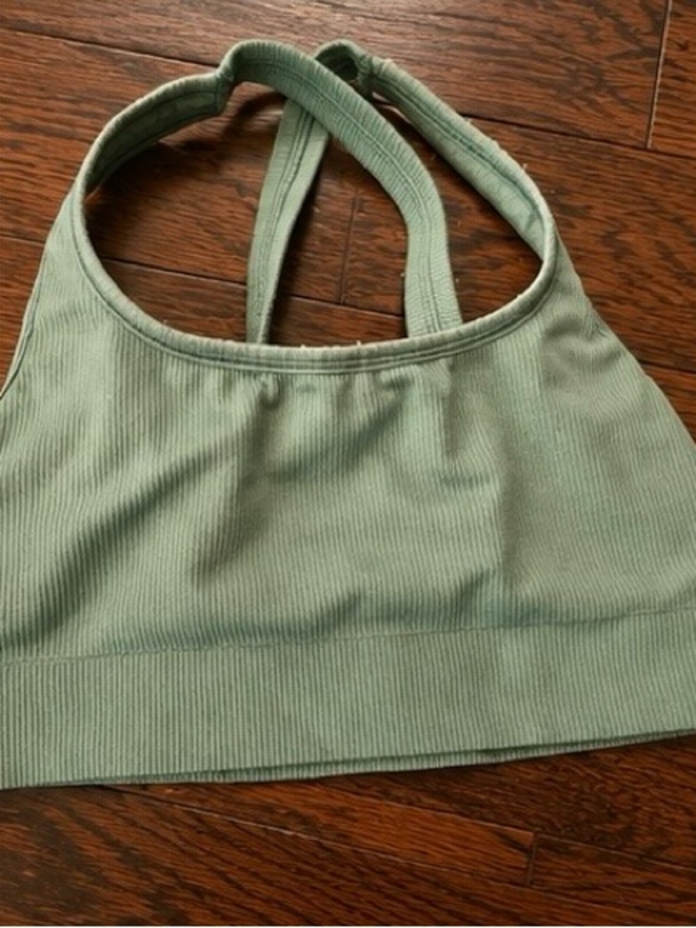Athleta Sage Green Ribbed Halter Crop Top